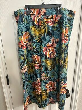Denim & Co BEACH Pants size large tropical Wide Leg Beach Jersey d&co Stretch